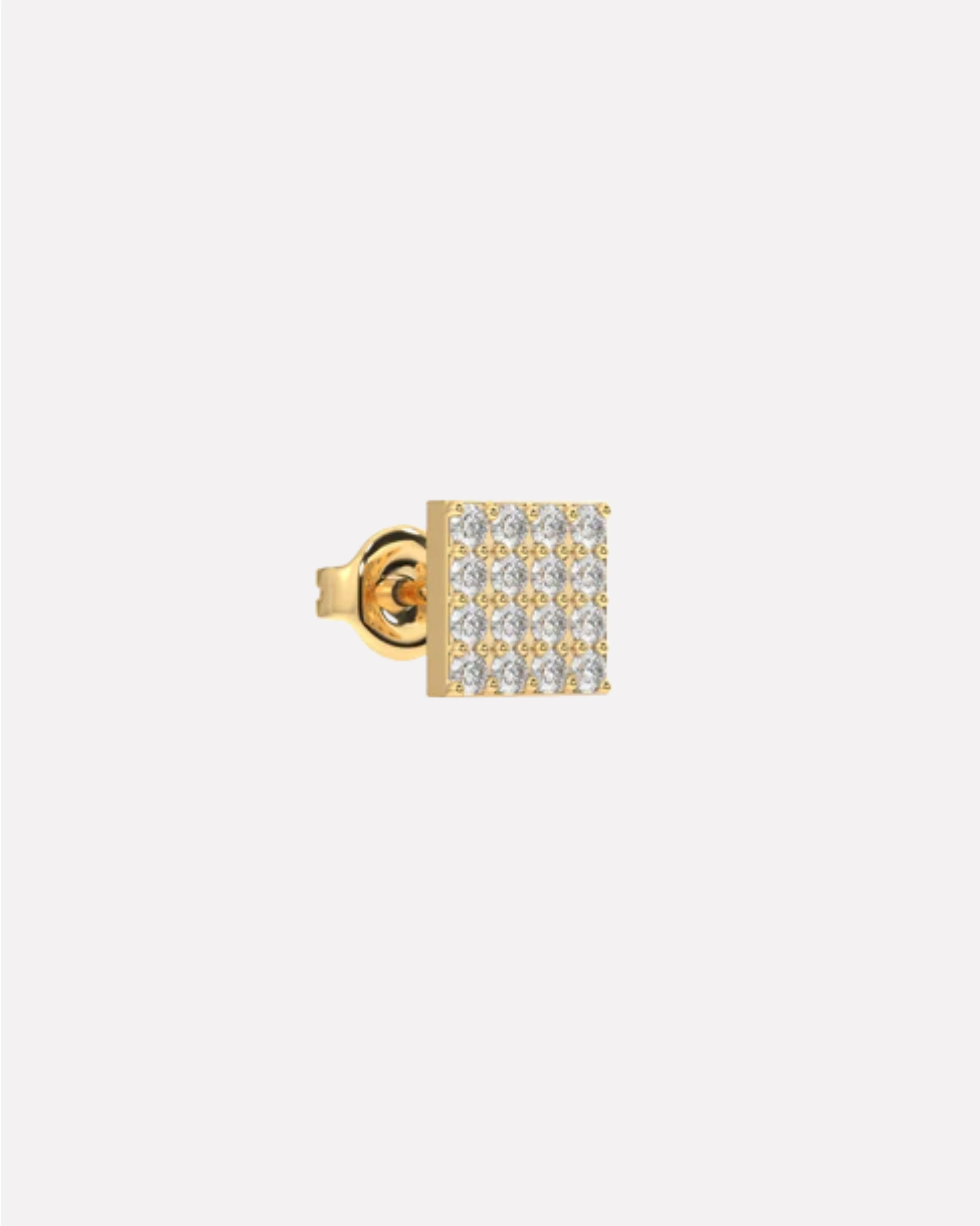 Square Solitaire Gold Plated Stud Men's Earrings - Image 4
