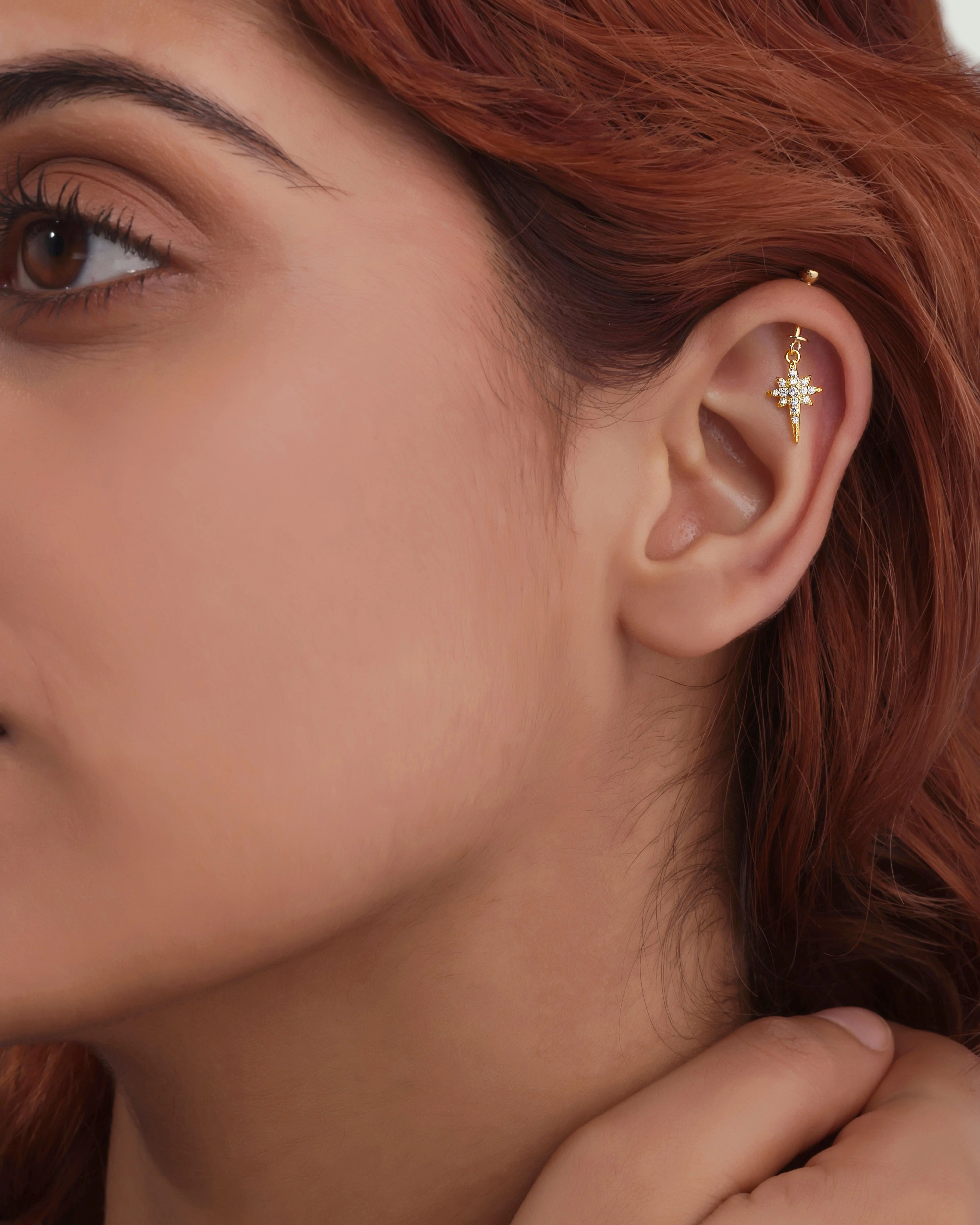 Elongated Star Helix Hanging Earrings - Image 4