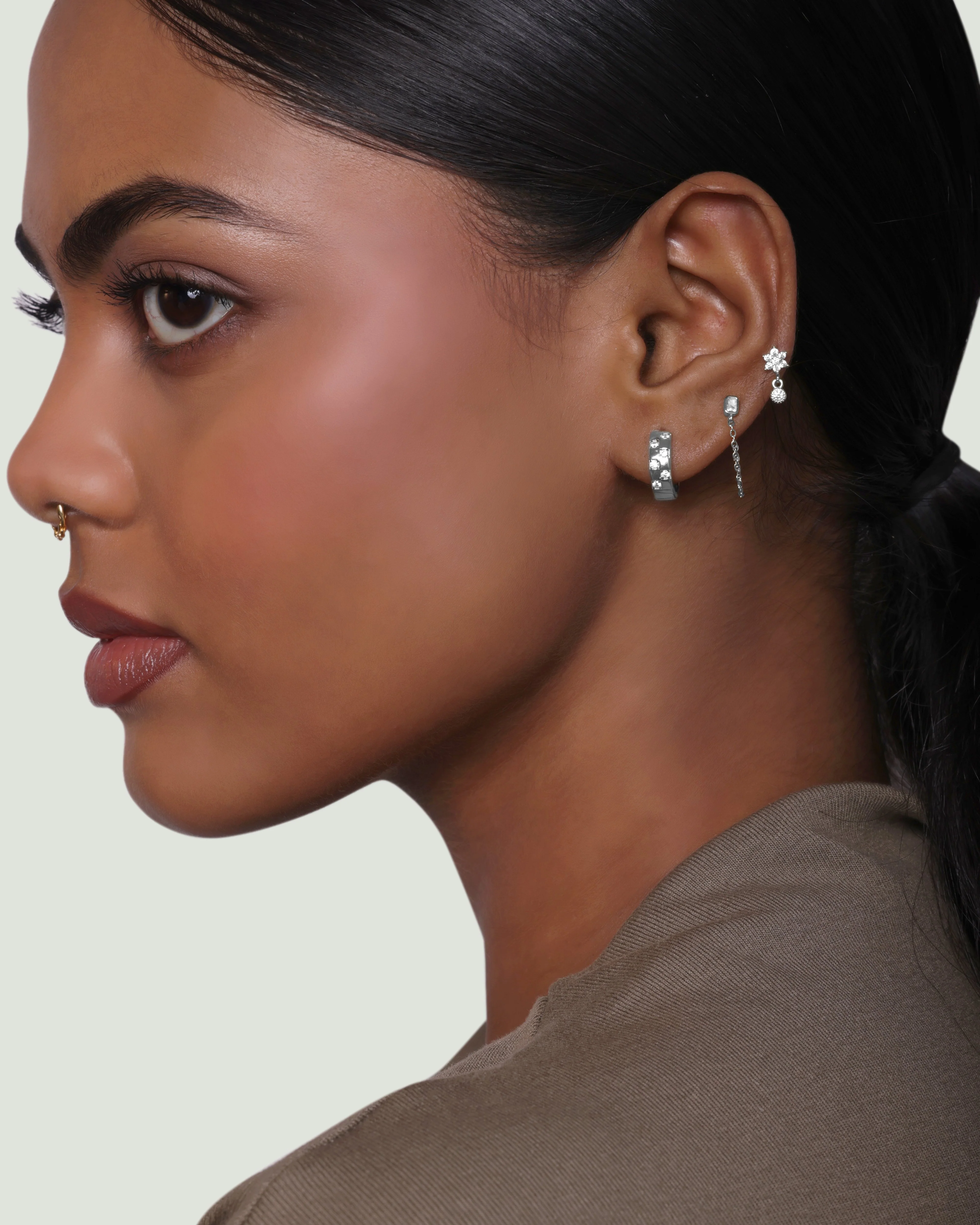 Flower Dangler Zirconia Drop Stud Earrings - Image 6