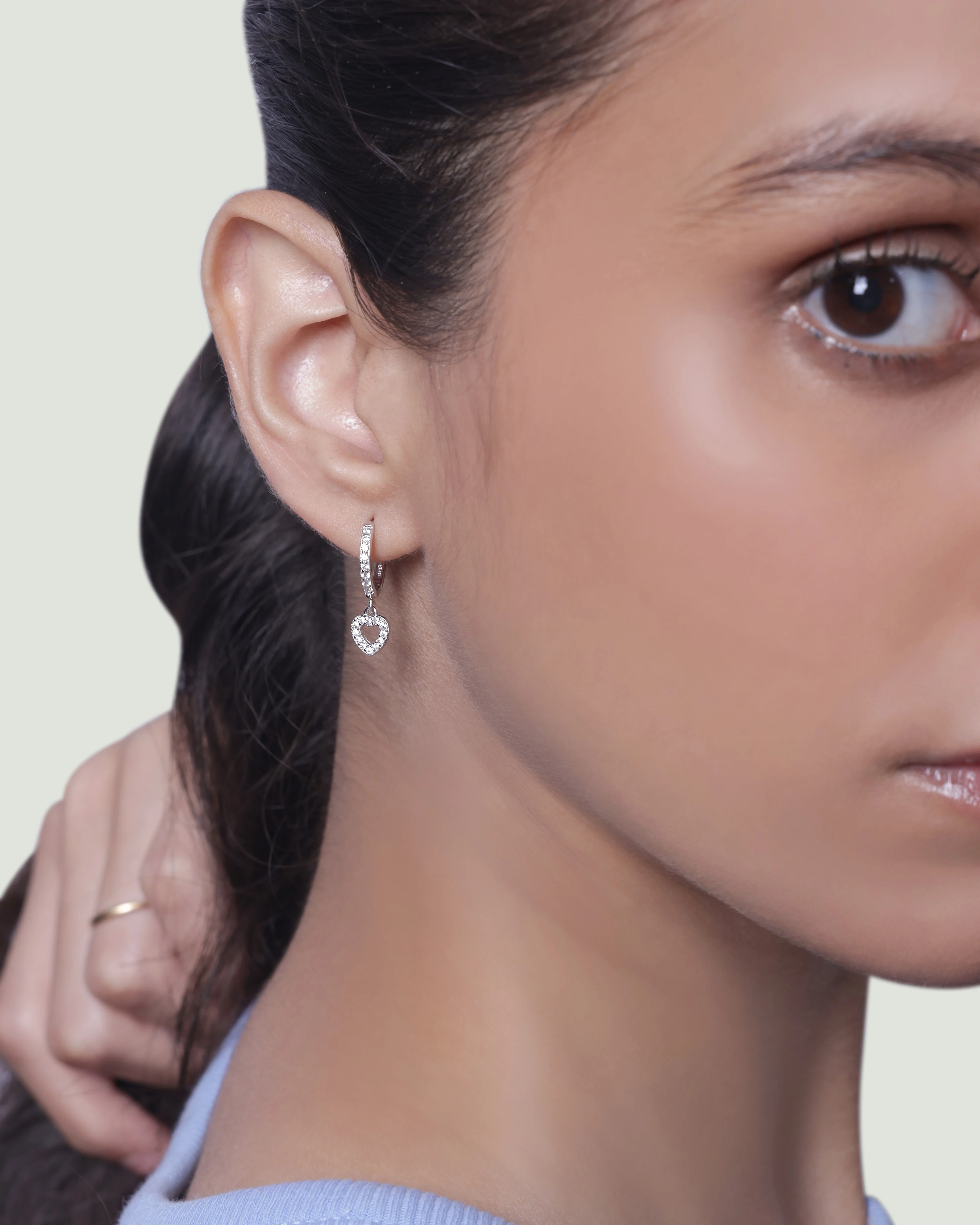 A Forever Stone Pave Heart Hoop Earrings - Image 4